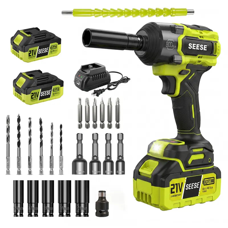 Cordless Impact Wrench Kit, 1/2 Inch Brushless High Torque Impact Gun, 590 Ft-lbs (800N.m), 3200IPM – Ideal for Tyre Removal, Car Maintenance & Home Repairs