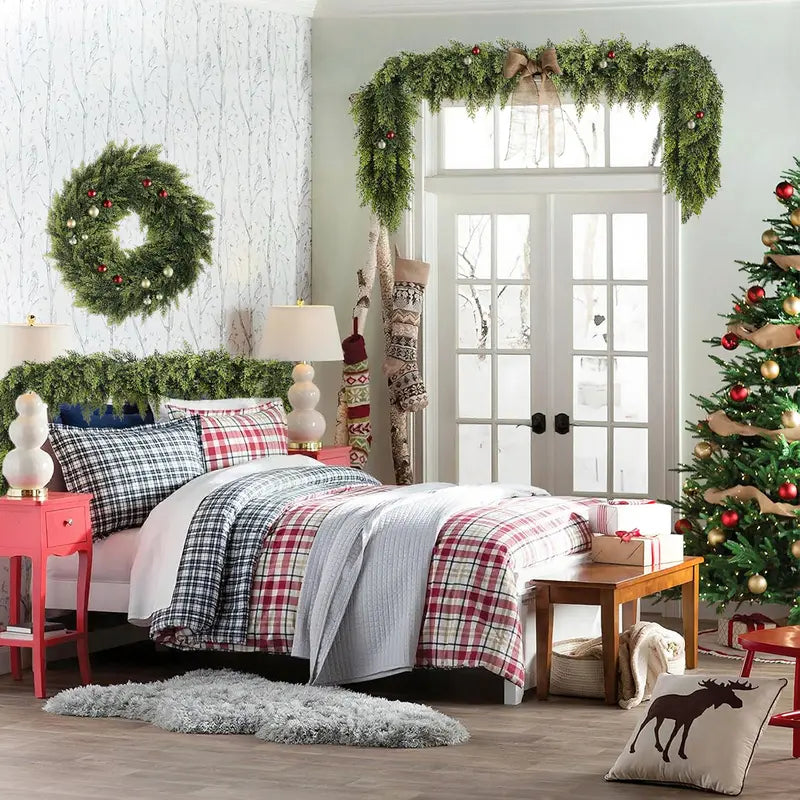 2-Pack 6FT Real Touch Artificial Cedar Garland Set | Natural-Look Pine Greenery, Indoor & Outdoor Christmas Decorations, Home Decor for Living Room