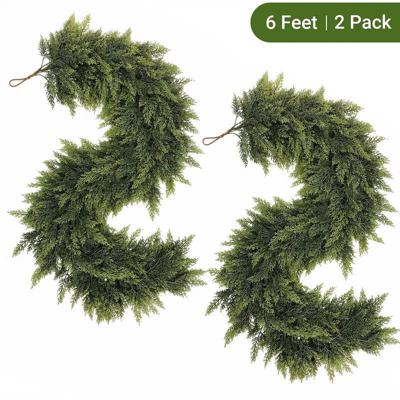 2-Pack 6FT Real Touch Artificial Cedar Garland Set | Natural-Look Pine Greenery, Indoor & Outdoor Christmas Decorations, Home Decor for Living Room