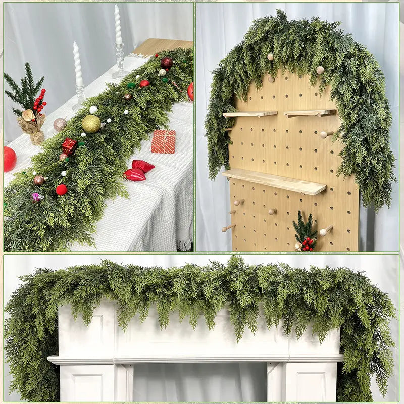 2-Pack 6FT Real Touch Artificial Cedar Garland Set | Natural-Look Pine Greenery, Indoor & Outdoor Christmas Decorations, Home Decor for Living Room