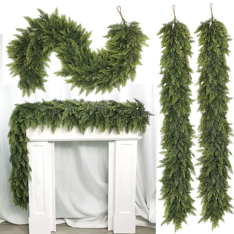 2-Pack 6FT Real Touch Artificial Cedar Garland Set | Natural-Look Pine Greenery, Indoor & Outdoor Christmas Decorations, Home Decor for Living Room