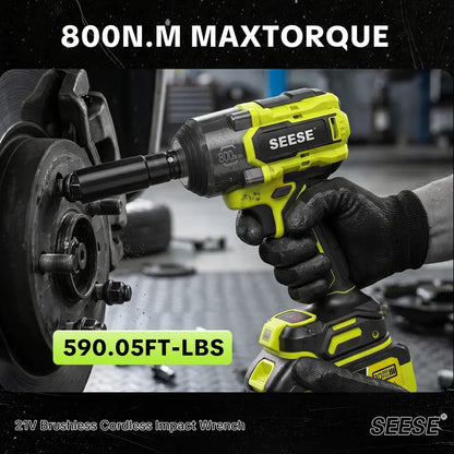 Cordless Impact Wrench Kit, 1/2 Inch Brushless High Torque Impact Gun, 590 Ft-lbs (800N.m), 3200IPM – Ideal for Tyre Removal, Car Maintenance & Home Repairs