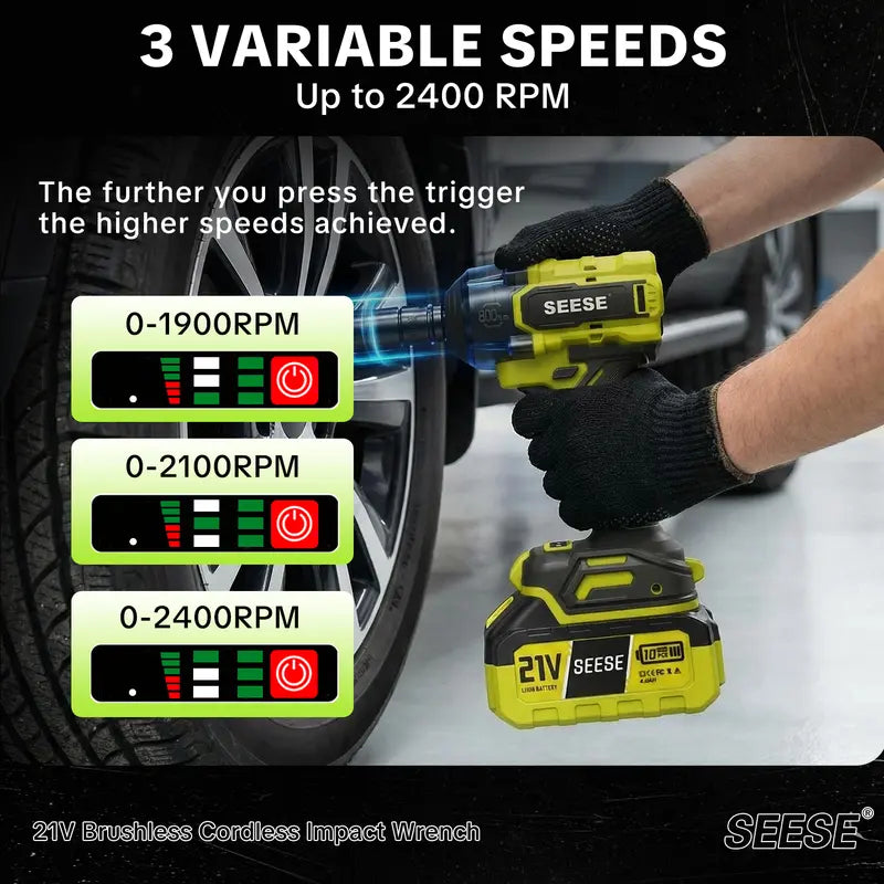 Cordless Impact Wrench Kit, 1/2 Inch Brushless High Torque Impact Gun, 590 Ft-lbs (800N.m), 3200IPM – Ideal for Tyre Removal, Car Maintenance & Home Repairs