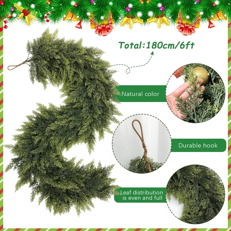 2-Pack 6FT Real Touch Artificial Cedar Garland Set | Natural-Look Pine Greenery, Indoor & Outdoor Christmas Decorations, Home Decor for Living Room