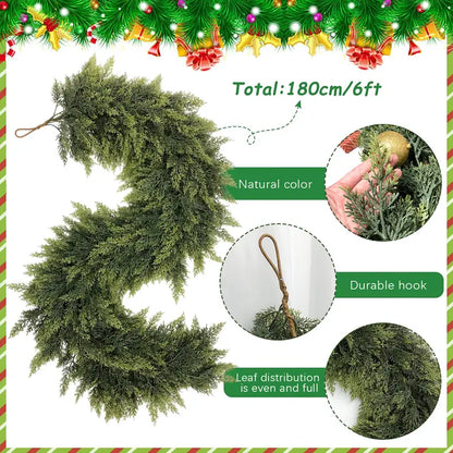 2-Pack 6FT Real Touch Artificial Cedar Garland Set | Natural-Look Pine Greenery, Indoor & Outdoor Christmas Decorations, Home Decor for Living Room