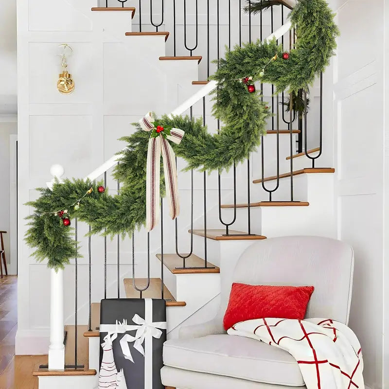 2-Pack 6FT Real Touch Artificial Cedar Garland Set | Natural-Look Pine Greenery, Indoor & Outdoor Christmas Decorations, Home Decor for Living Room