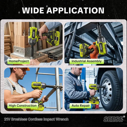Cordless Impact Wrench Kit, 1/2 Inch Brushless High Torque Impact Gun, 590 Ft-lbs (800N.m), 3200IPM – Ideal for Tyre Removal, Car Maintenance & Home Repairs