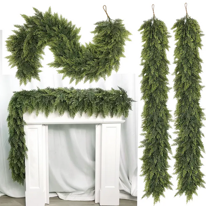 2-Pack 6FT Real Touch Artificial Cedar Garland Set | Natural-Look Pine Greenery, Indoor & Outdoor Christmas Decorations, Home Decor for Living Room